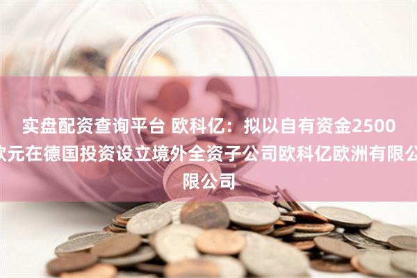 实盘配资查询平台 欧科亿：拟以自有资金25000欧元在德国投资设立境外全资子公司欧科亿欧洲有限公司