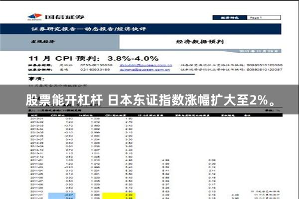 股票能开杠杆 日本东证指数涨幅扩大至2%。