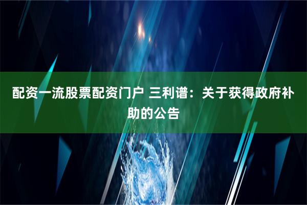 配资一流股票配资门户 三利谱：关于获得政府补助的公告